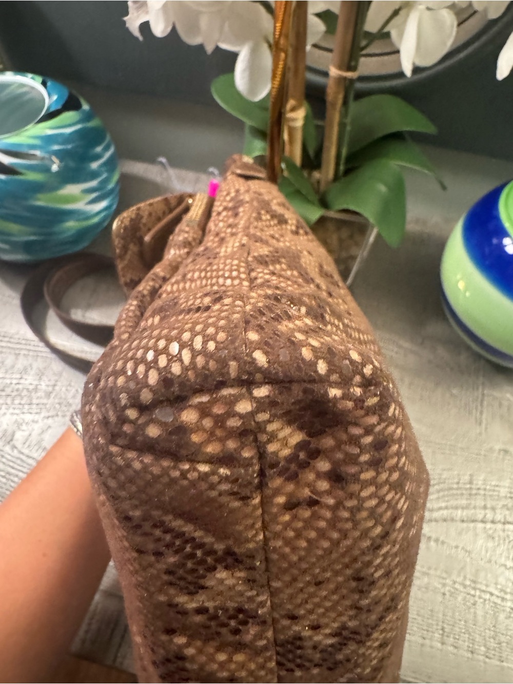 EUC Sharif Metallic Snake-Print Crossbody or Shoulder Bag w/ Turn Lock - Picture 10 of 12